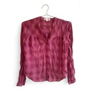 Cloth & Stone for Anthropologie Burgundy and Mauve Pink Plaid Button-Up Blouse